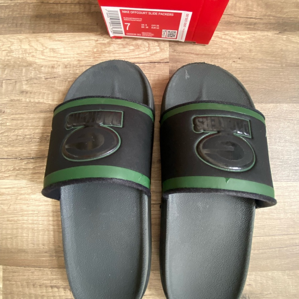 Nike Off Court Green Bay Packers Slides Mens Sz 7 7 Black Sandals‎ NFL